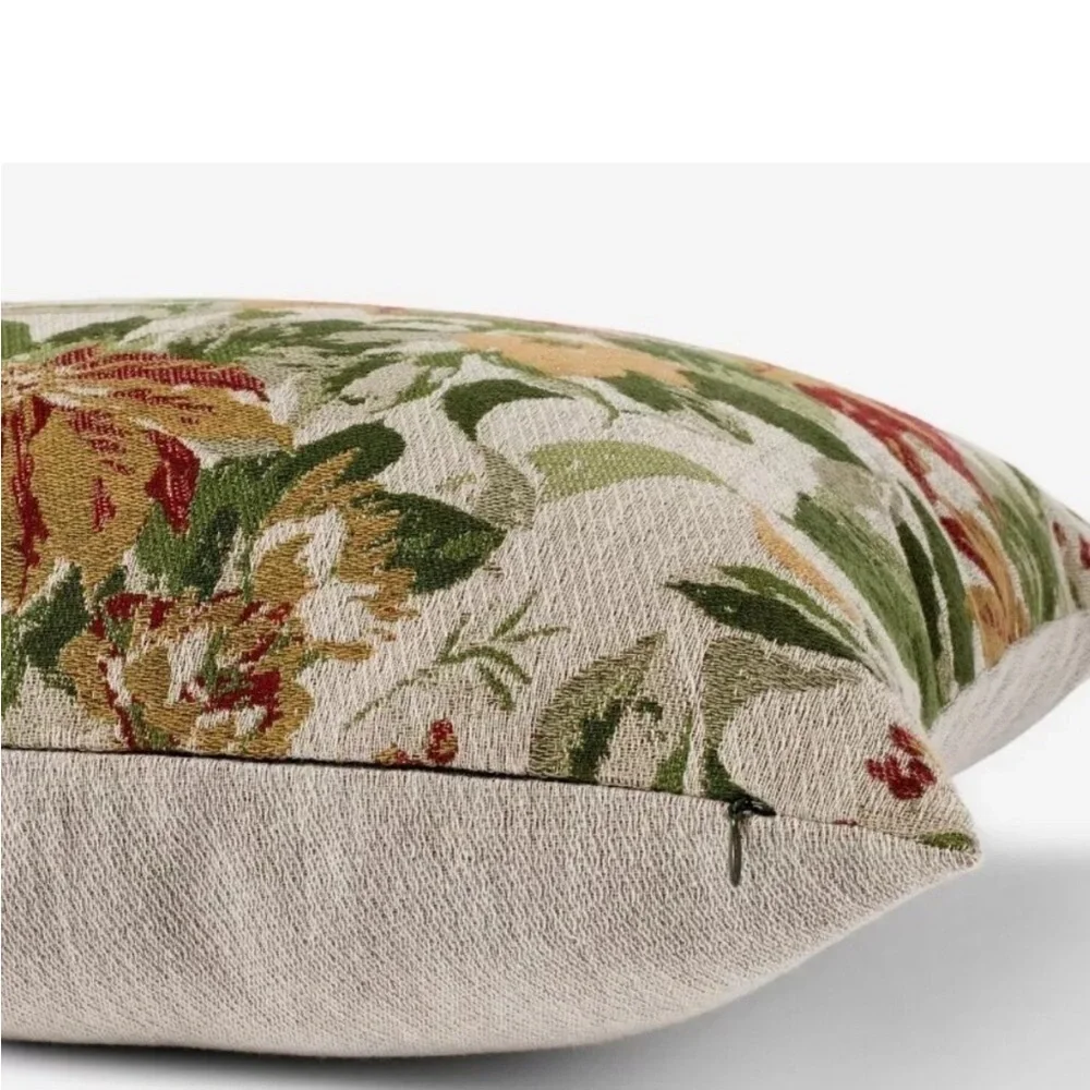 Threshold Studio McGee Woven Holiday Floral Square Throw Pillow Red/Green/Cream